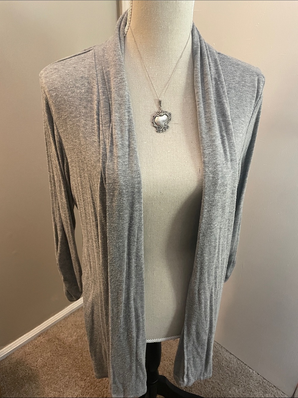bobeau Heather Gray Open-Front Women's Cardigan Euc